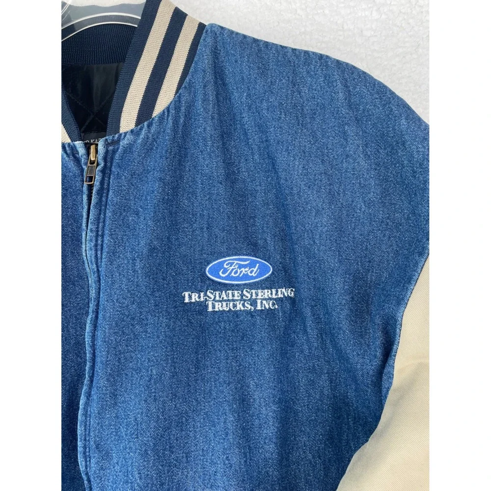 Red Kap Mens Denim Bomber Jacket Blue Tan Ford Trucks Logo‎ Large L-RG 3KR7R220G